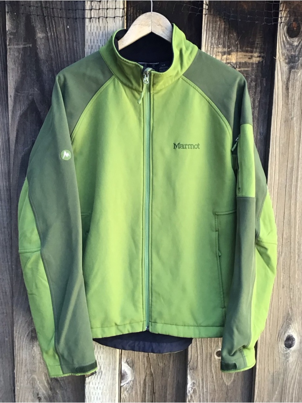 Marmot Softshell Jacket Green Full Zip Outdoor Hiking Mens Size Large Rain Coat